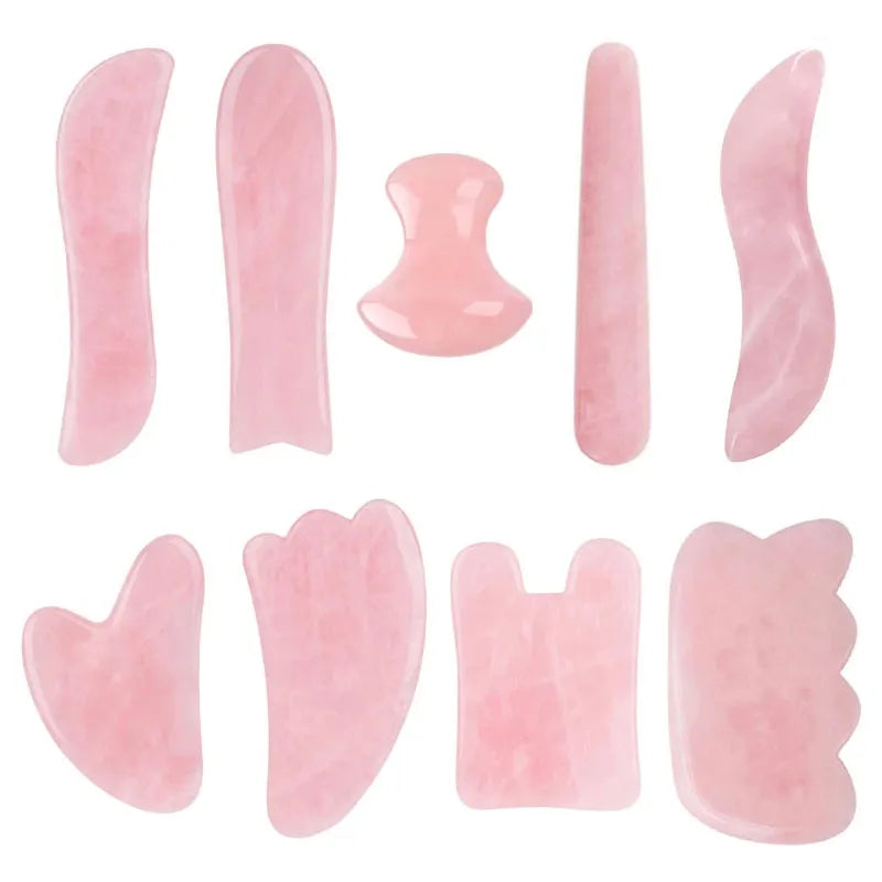 9PCs Rose Quartz Gua Sha Massage Tools